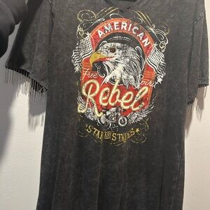 Mimi Chica Black Graphic Tee with Red & Yellow Accents